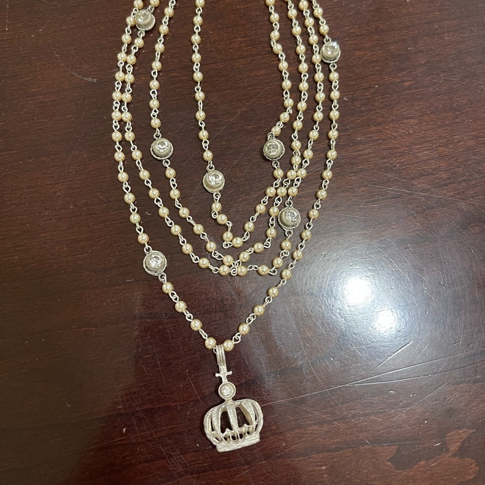 Virgin, Saints & Angels pearl multi-strand necklace with crown